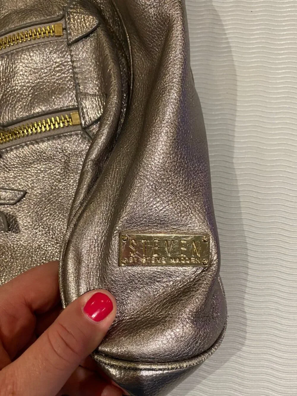Steven by Steve Madden Silver Tote with striped interior